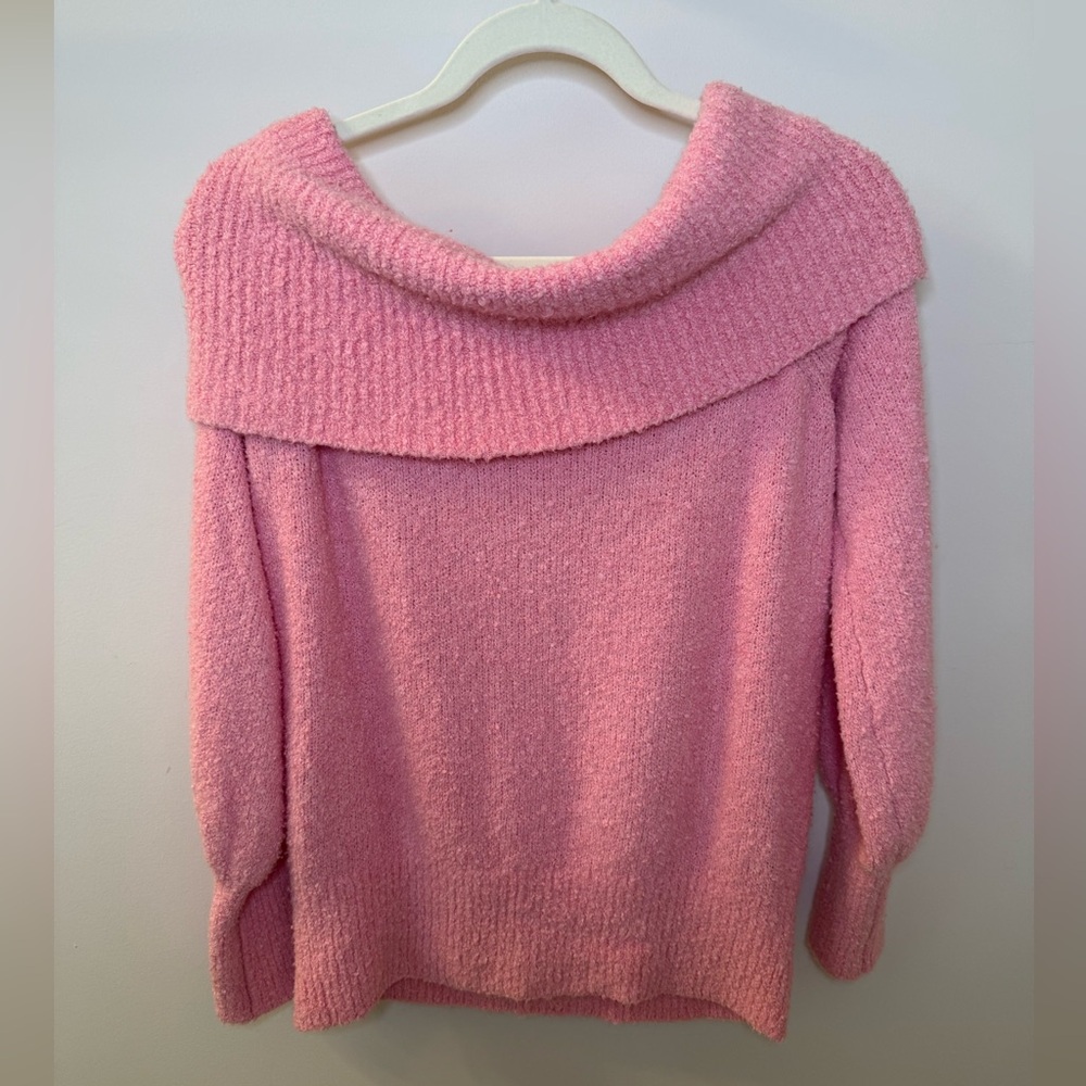 Lilly Pulitzer Pink Bouclé Off Shoulder Sweater Medium